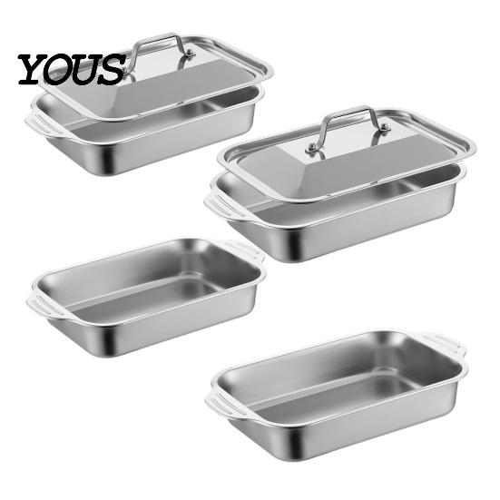 Deep Rectangular Baking Pan Stainless Steel Pan, with Handles, Heavy-Duty Tray, High Temperature Resistant Durable Kitchenware, for Roasting And Heavy