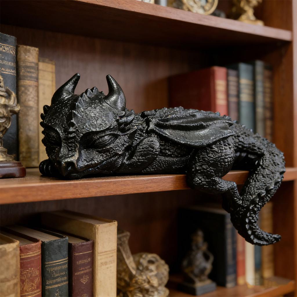 Decorative Resin Statue of A Sleeping Dragon with Wings, Designed To Lie on The Edge, Suitable for Home Decor or As A Collectible Item