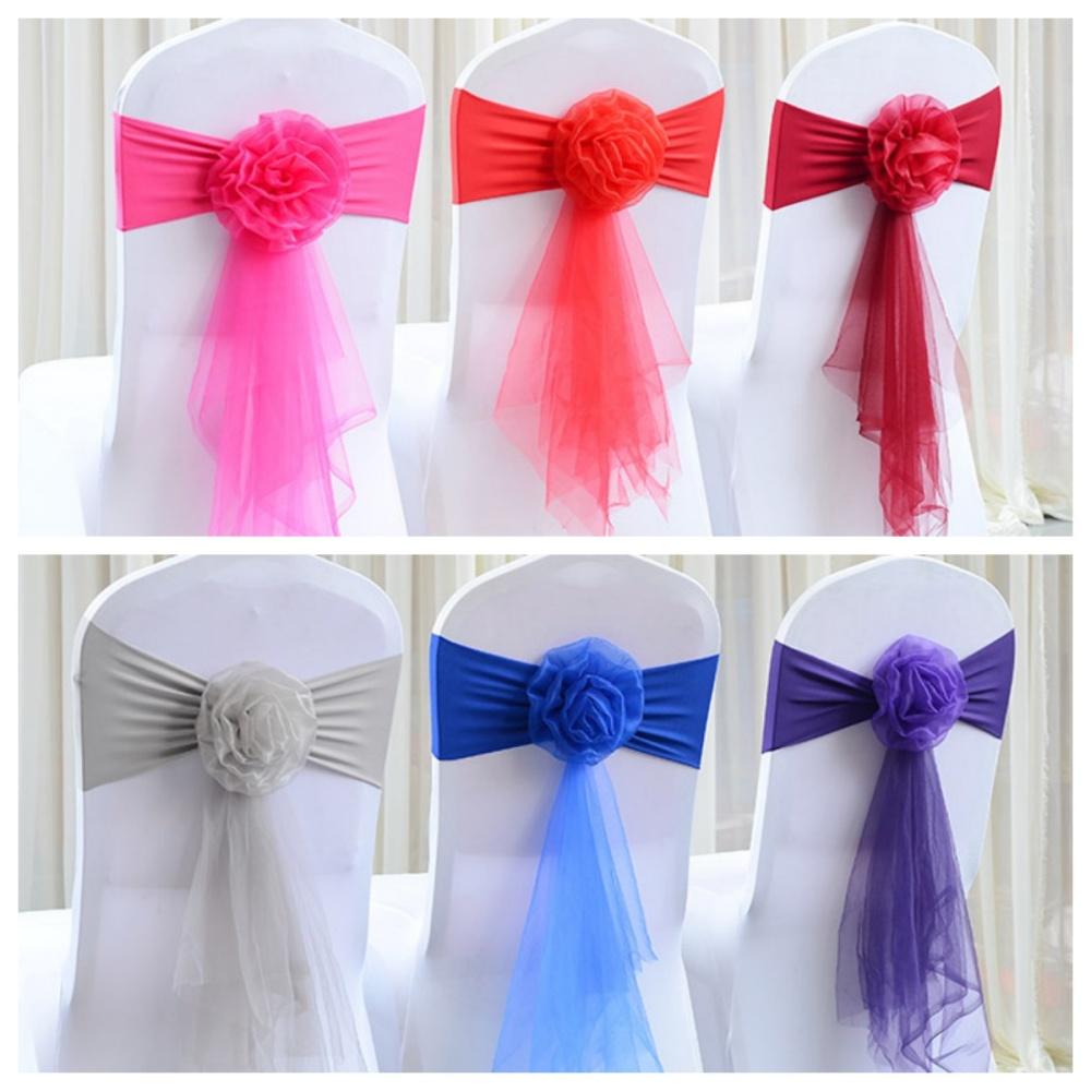 Organza Ribbon Decoration Polyster Flower Chair Back Strap Chair Sashes Romantic European Floral Sash For Chair Back Decor Event