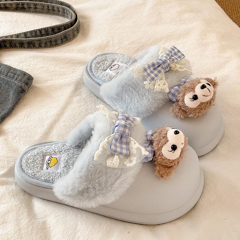 Explosive Super Soft Removable Wool Cotton Slippers Women's 2025 New Winter Out Foreign Style Cute Cartoon Bag Head