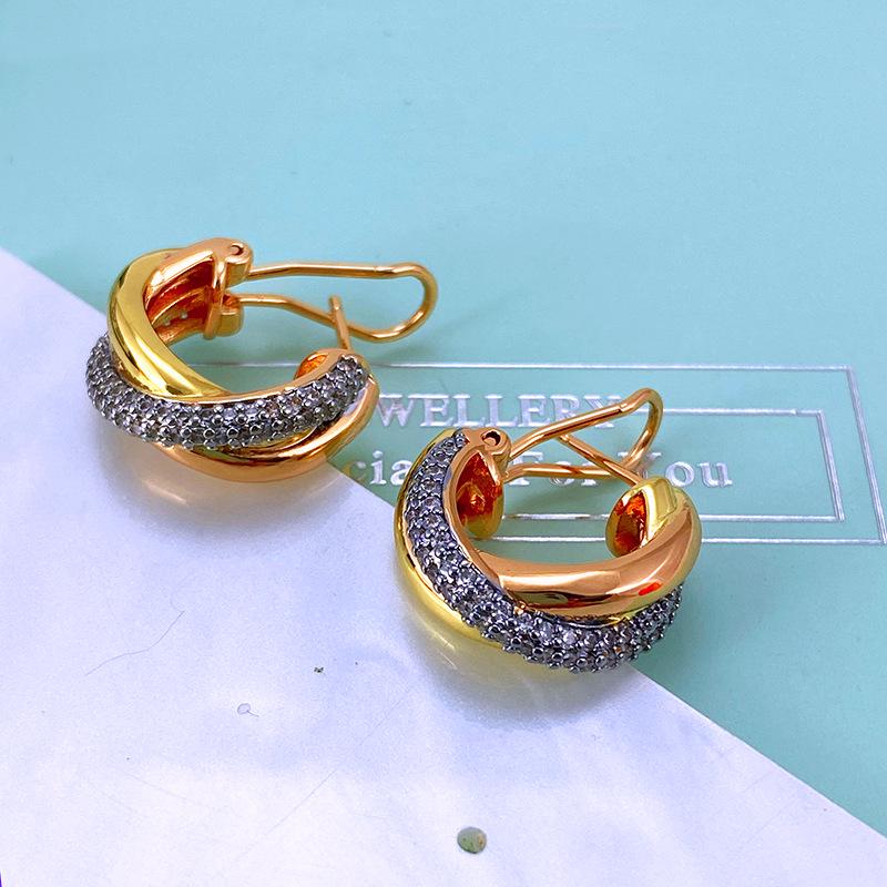 Dreifarbige Drei-Ring-Strass-Ohrringe mit 18 Karat Vergoldung für Damen