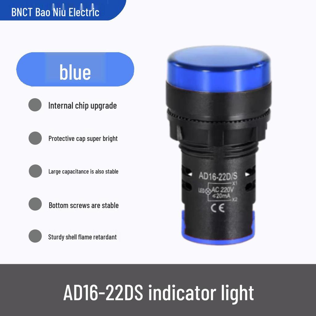 AD16-22DS LED Indicator Light for Distribution Box, Signal Light in Red, Green, Yellow, Blue, White (12/24V, 220/380V)