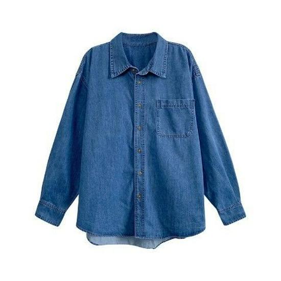 Autumn Women's Retro Denim Shirt - Casual, Slimming, Mid-Length, Long Sleeve Top