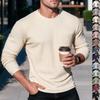 Men S Long Sleeve Polo Shirt Crew Neck Solid Color Casual Knit Top With Pockets