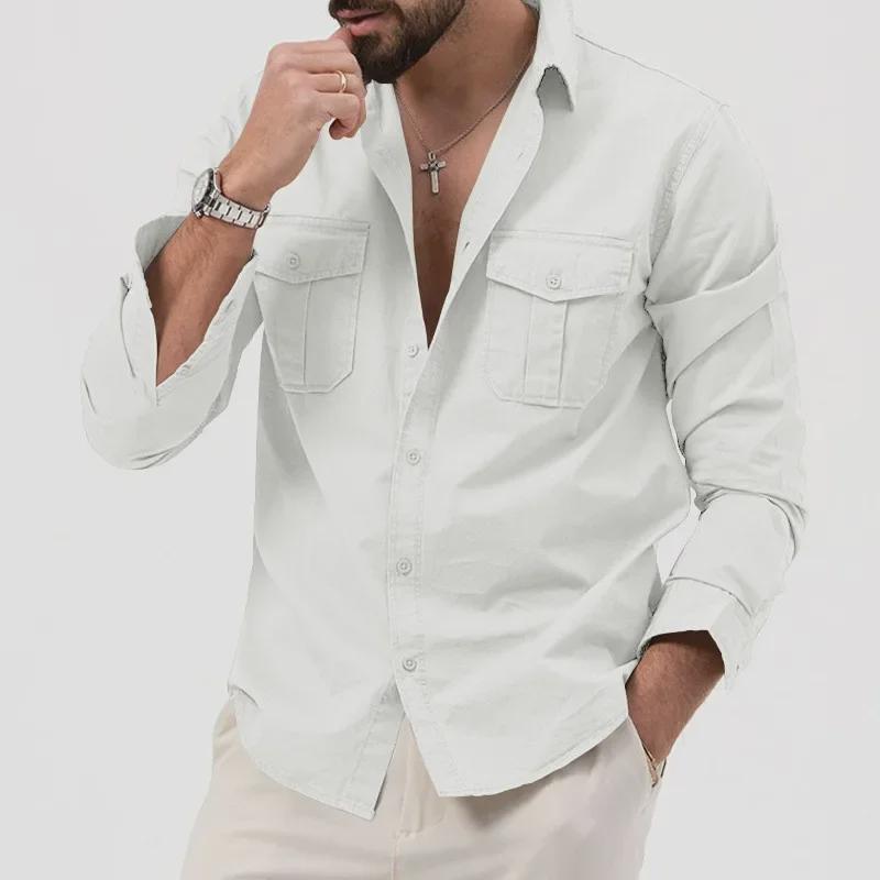 2024 New European & American Men's Multi-Pocket Casual Long-Sleeved Shirts