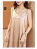 Women's Plus Size V-Neck Silk Satin Lace Camisole Dress – Sleeveless, Loose Fit for Spring & Summer Wear