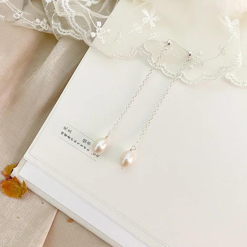 14K Gold Plated Brass Natural Freshwater Pearl Tassel Long Dangle Earrings Elegant Jewelry for Women