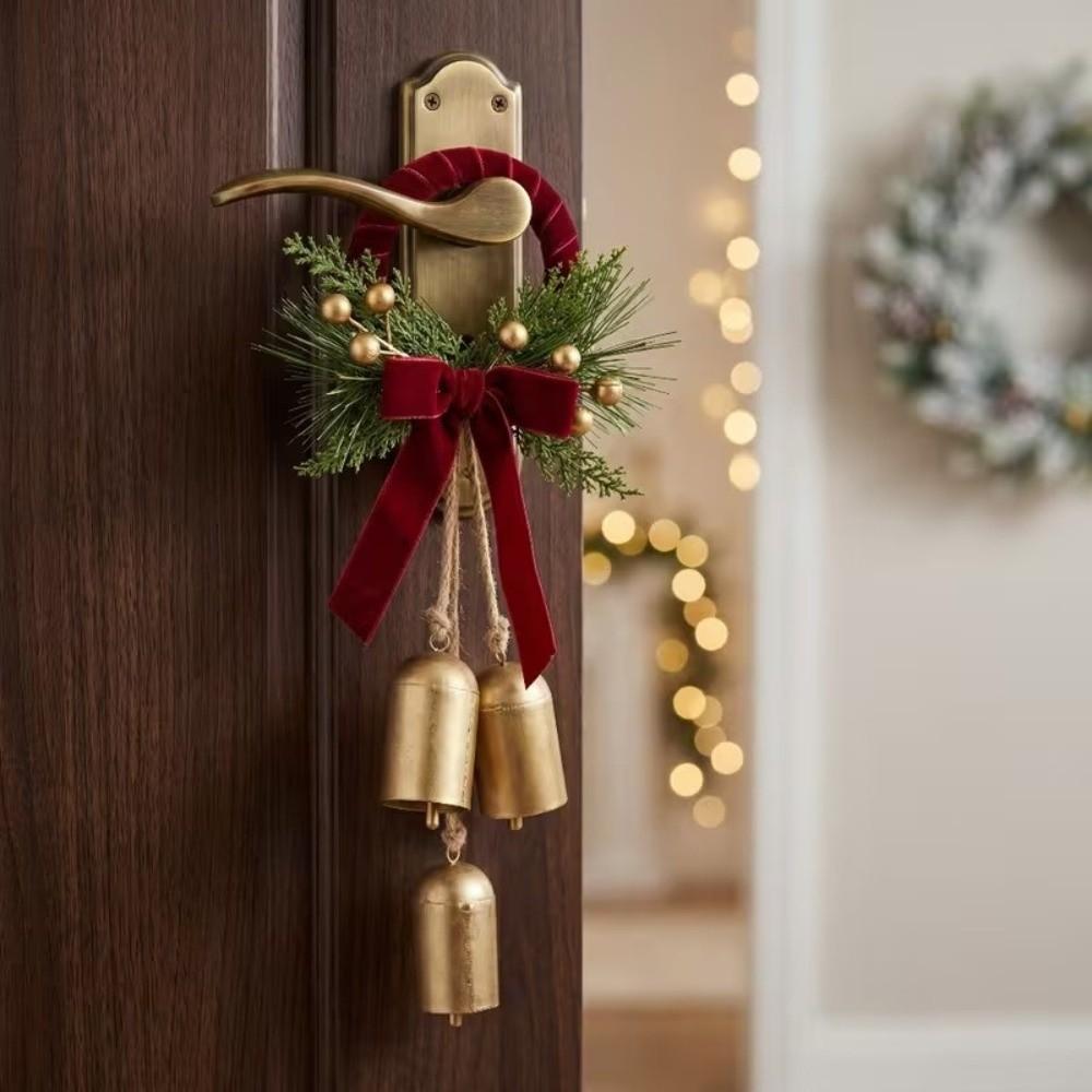 with 3 Bells Xmas Doorknob Hanging Bell Vintage Xmas Metal Bell Pendant Entryway Decoration
