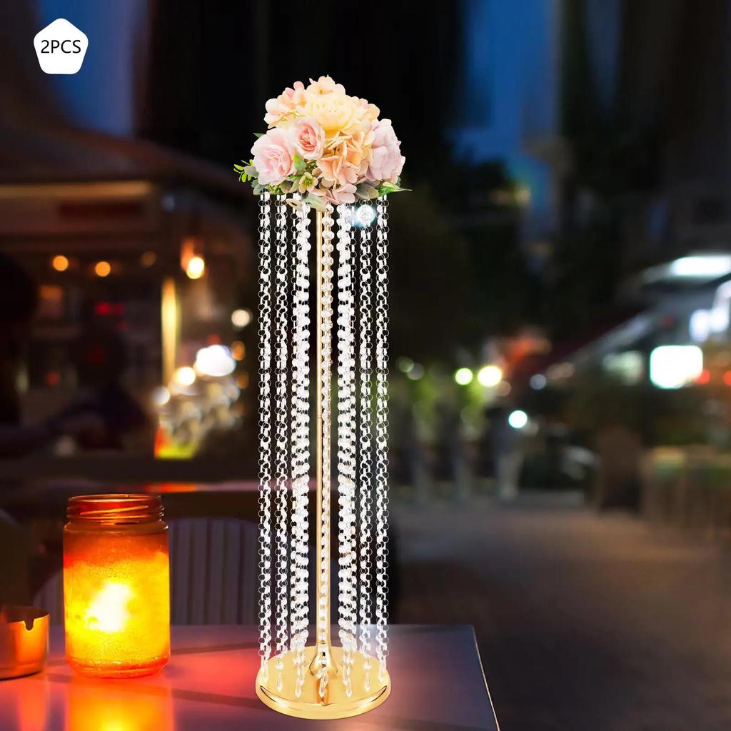 2 Pcs 35.4inch Tall Wedding Centerpieces Flower Vases Acrylic Crystal Gold Vase Metal Flowers Stand