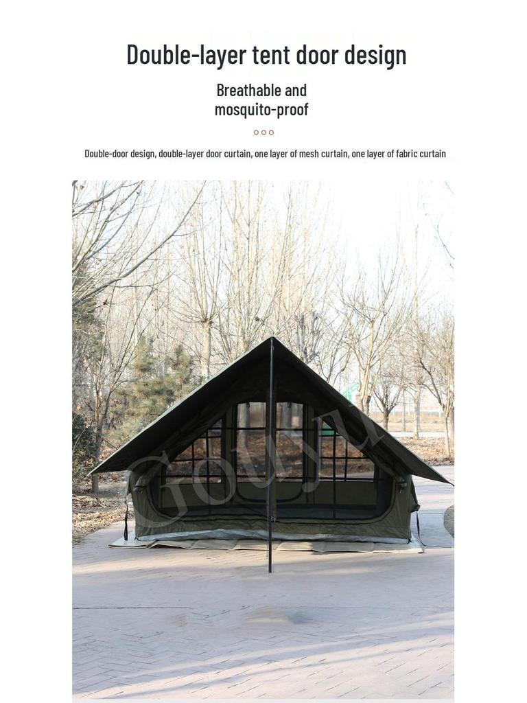 Army Green 6.3m² Inflatable Camping Tent with Canopy - Waterproof, Ideal for Overnight Camping