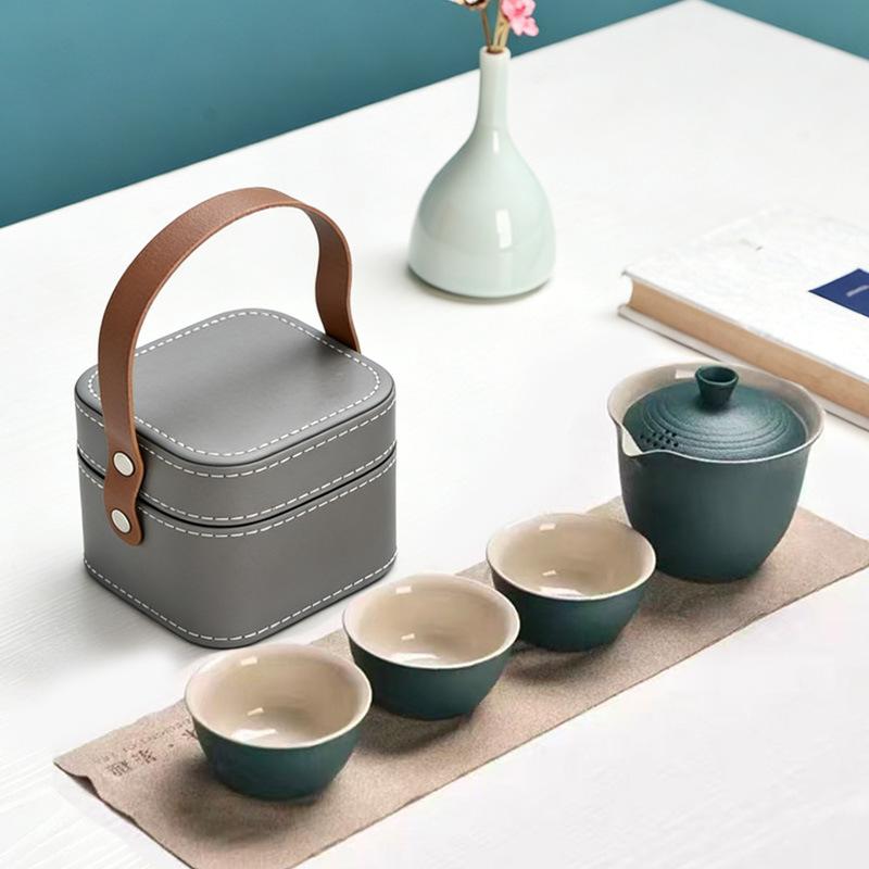 Business Gifts Travel Tea Set Kuaike Cup One Pot Three Cups Portable Cover Bowl Small Set Outdoor Kung Fu Tea Set