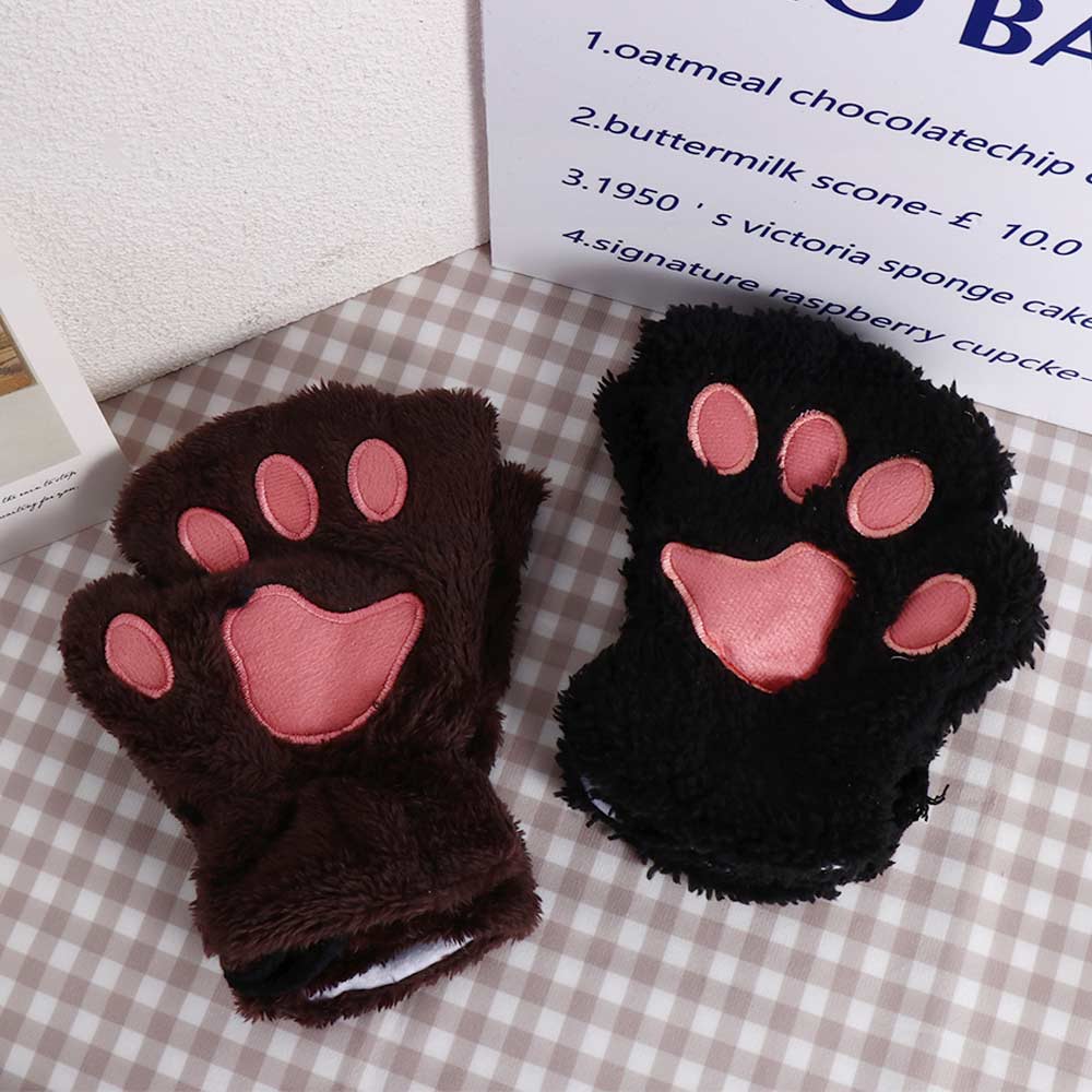 Girl Mittens Half Women Cat Warm Fluffy Multi-color Claw Gloves Bear Paw Winter Fingerless