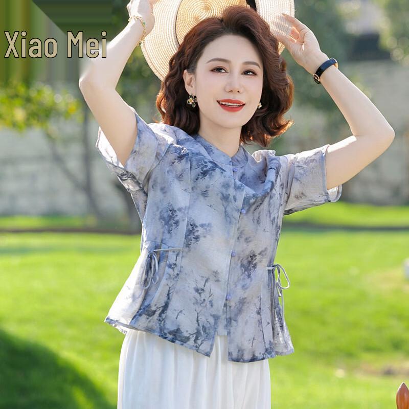 

New Chinese Style Short Sleeve Blouse & Set for Middle-Aged Women 2XL