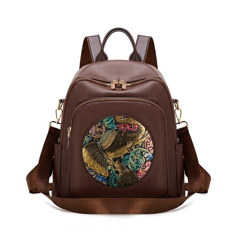 Chinese Style Embroidered Elephant Convertible Backpack For Women Large Capacity Travel Bag