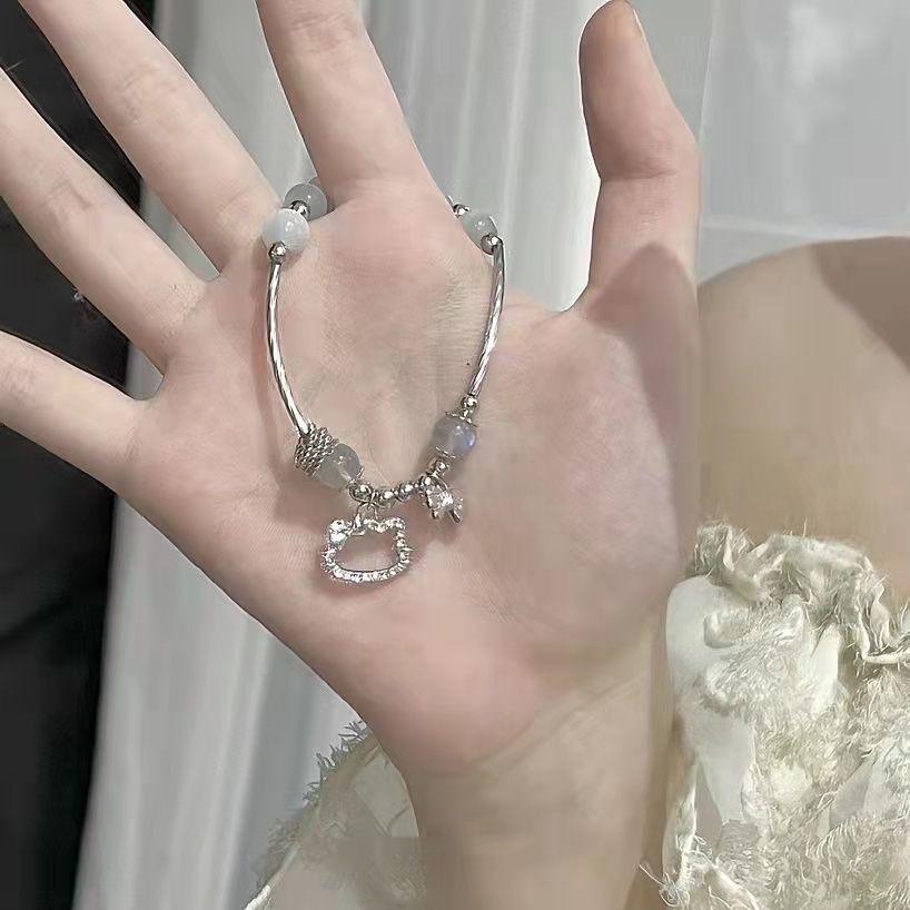 Gray moonlight bow kt cat couple bracelet handmade beaded bracelet