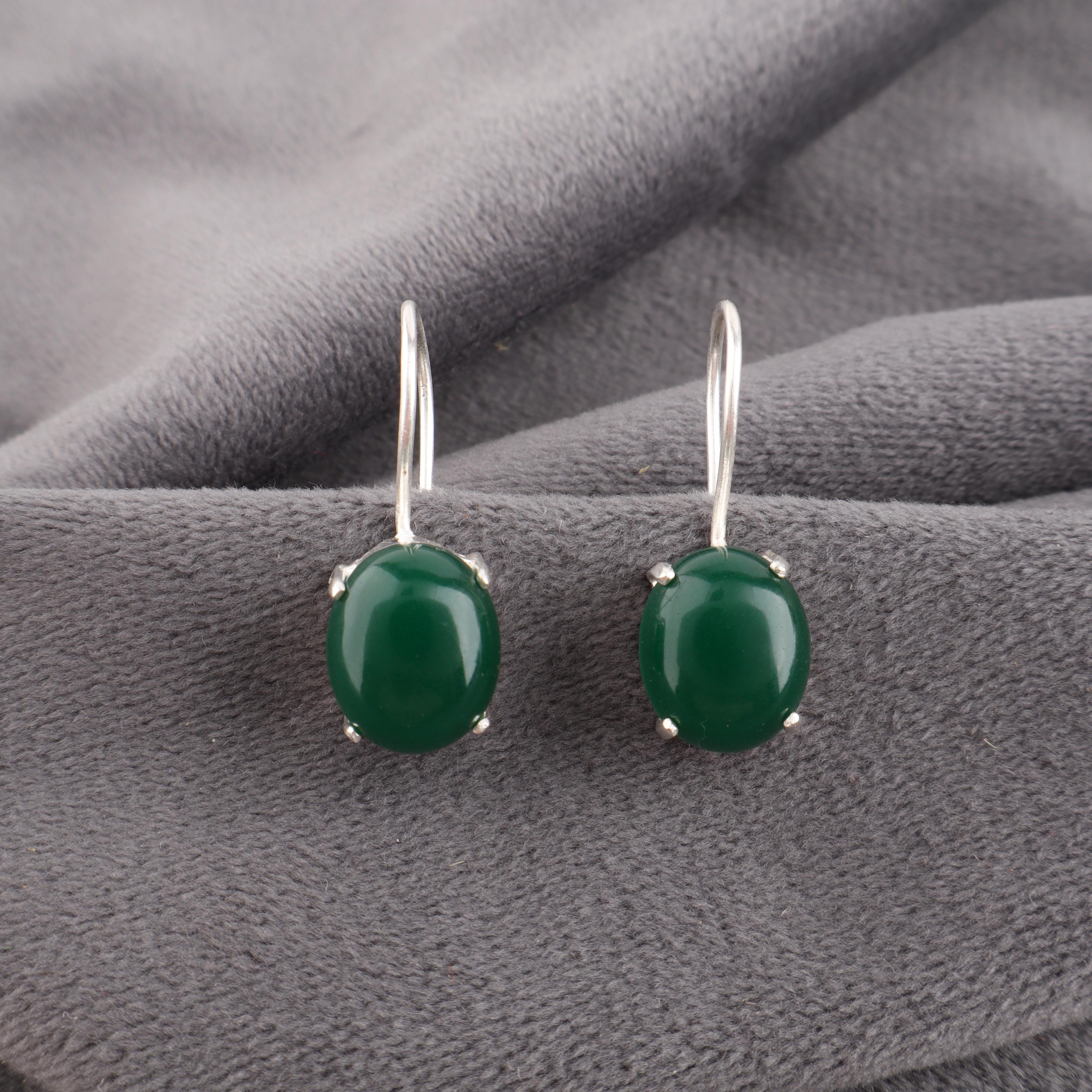 

Серьги из зеленого оникса, кабошон, из стерлингового серебра 925 пробы, ручной работы, с драгоценными камнями, ювелирные украшения, подарки для жены, совершенно новые серьги зелёный