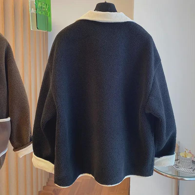 Damen 2024 Winter Koreanischer Stil Lammwollmantel: Locker, Slim, Dick, Warm, Große Größe mit Pelzbesatz