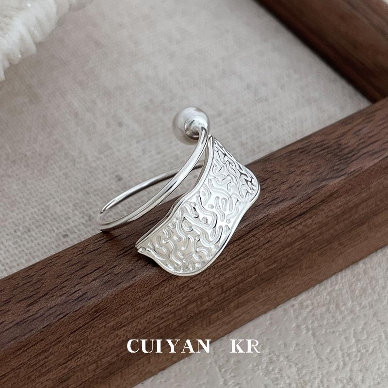 Silver Korean Style Wide Band Pearl Ring - Niche Texture Open Design for Autumn and Winter