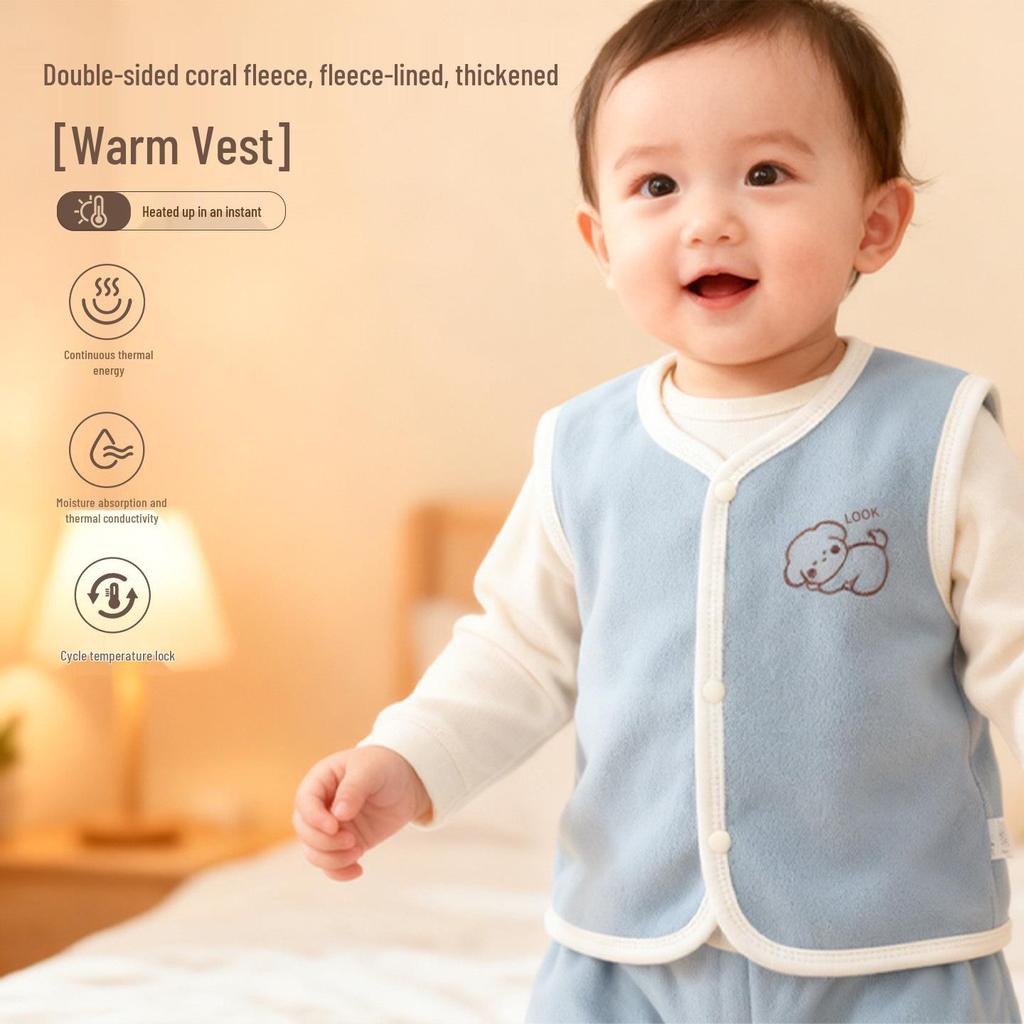 Vestă Coral Fleece Căptușită cu Fleece pentru Bebeluși, Băieți și Fete - Îmbrăcăminte Exterioară Caldă pentru Toamnă/Iarnă