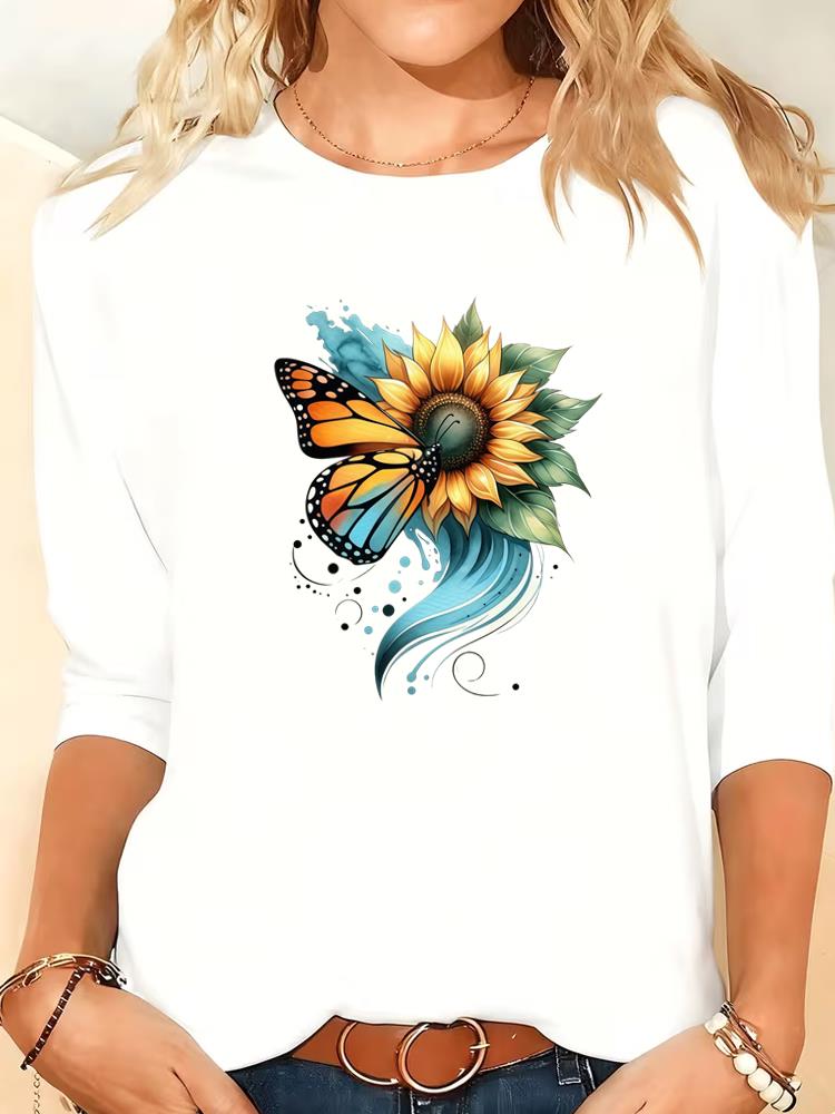 (Asian Size) love letter trend cute Women Clothing Long Sleeve T Shirt Tee Print autumn winter spring Casual Fashion Top o-neck Graphic T-shirts
