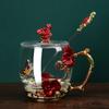 Emaille Glas Tassenset Muster Glas Tasse mit Löffel Emaille Tasse Milch Zitrone Blume Schmetterlinge Tasse