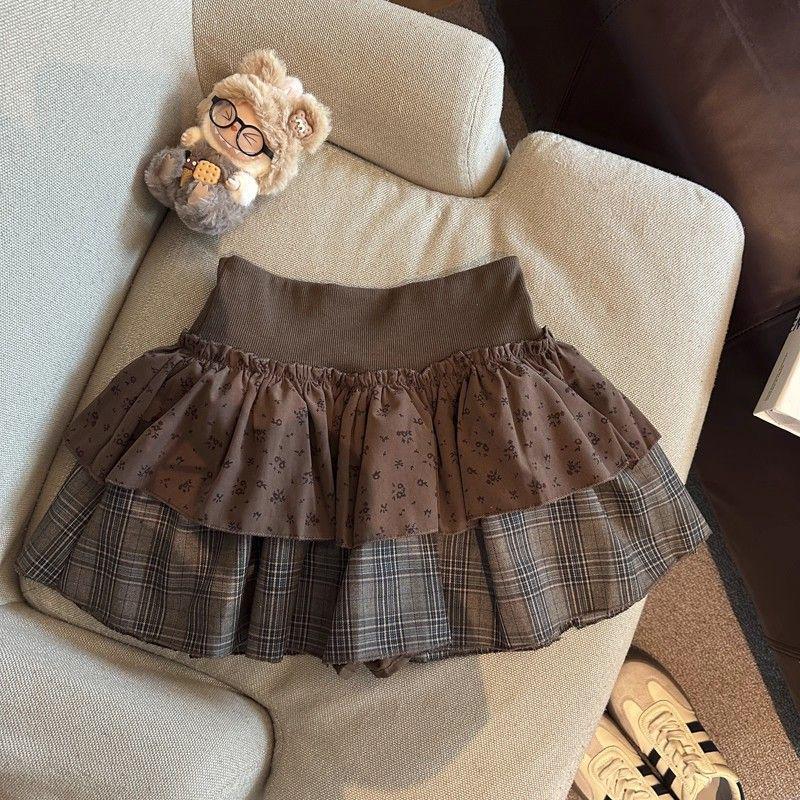 Ретро клетчатая юбка-трапеция с высокой талией, пэчворк, многослойная - Осень/Зима 2025 L