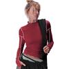 Women S Color Block Long Sleeve T Shirt Ruffled Mock Neck Slim Fit Top