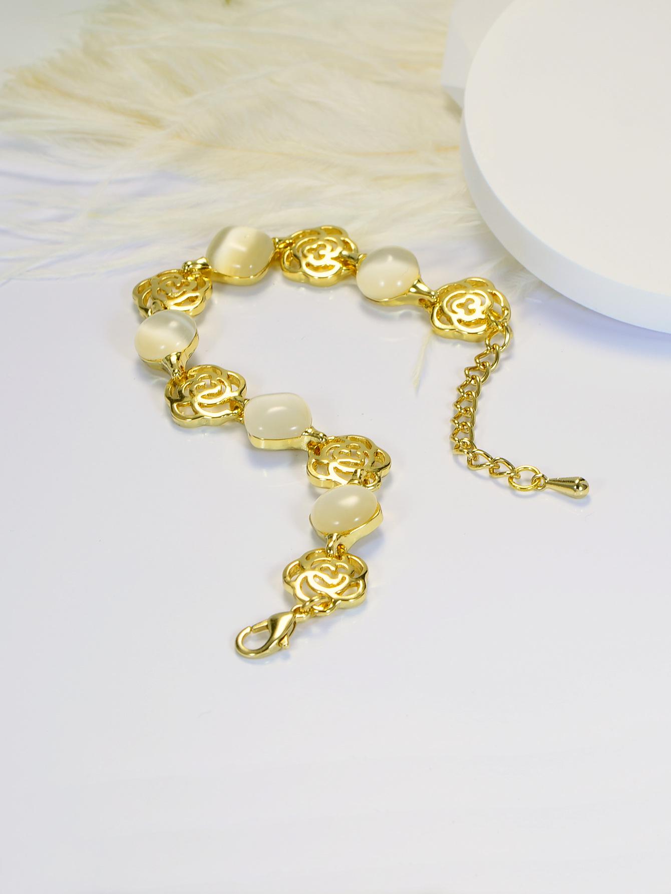 

Позолоченный браслет-геометрия из халцедона «кошачий глаз» для женщин 14K золотой