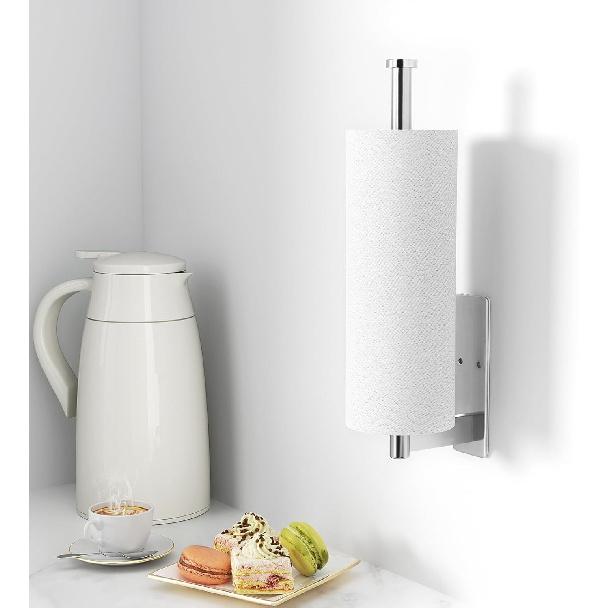 Paper Towel Holder Under Cabinet - Stainless Steel Paper Towel Holder Wall Mount, Self-Adhesive or Drilling, Silver Towel Rack for Kitchen