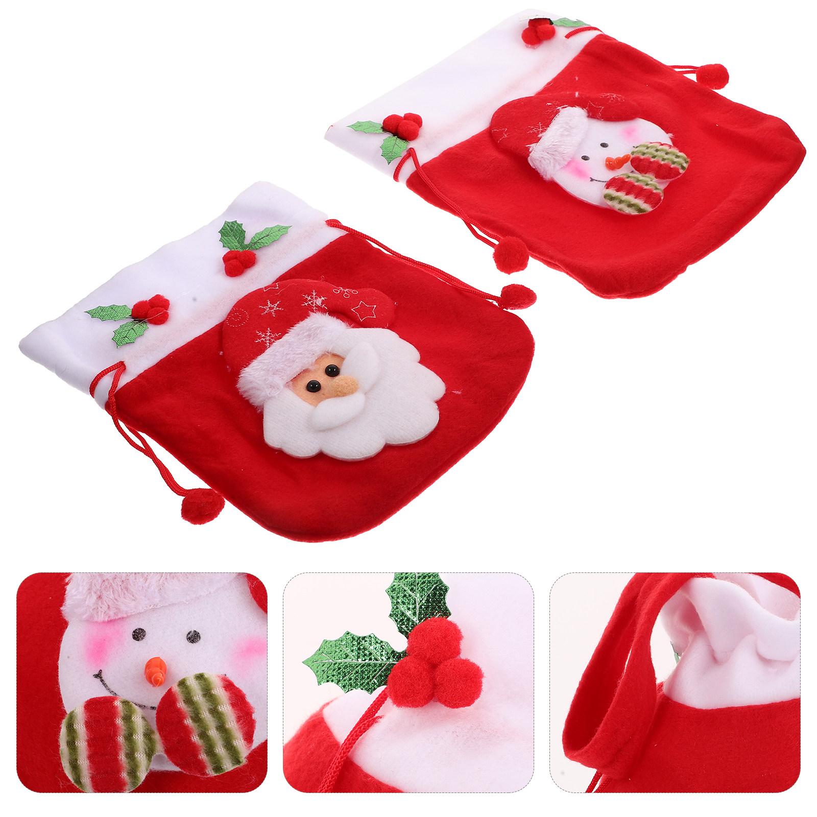 

2Pcs Christmas Party Favor Bag Xmas Candy Storage Holder Reusable Decorative Pouches for Festive Gifts Christmas Wrapping Bags other