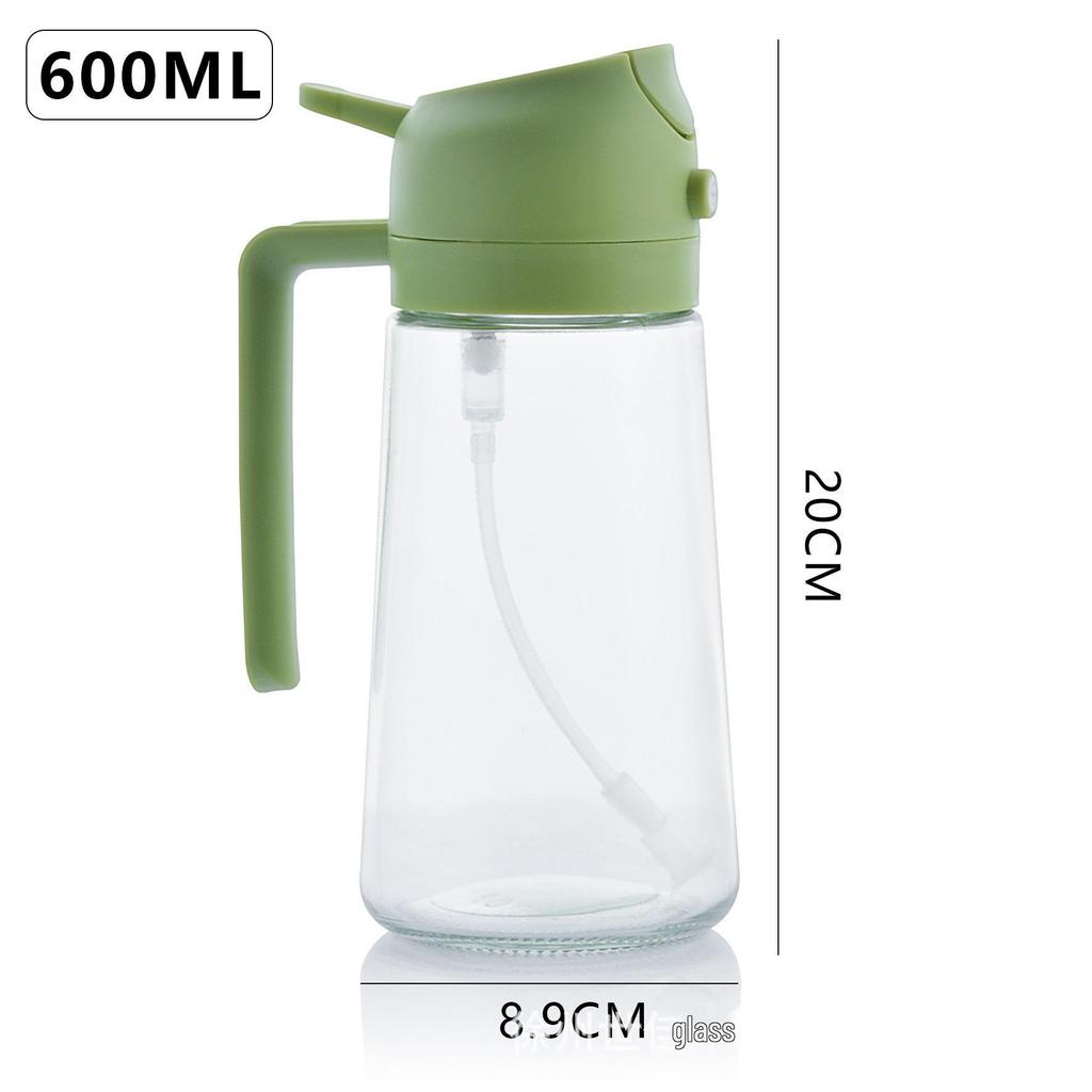 470ml Dual-Use Glass Oil Dispenser: Press & Spray Large-Capacity Kitchen Bottle with Adjustable Spray Function