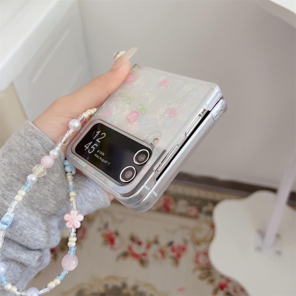 Tulip Flower Flip 6 5 Bracelet Wrist Strap Case Luxury Shell Pattern for Samsung Galaxy Z Flip 6 5 4 3 Z5 Z6 5G Cases Cover