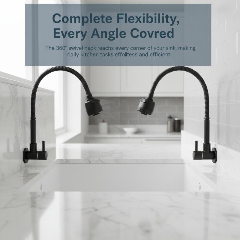 Wall Mounted Flexible Hose Faucet Cold Water 2 Modes Tap Multi Angle Rotating For Household Use