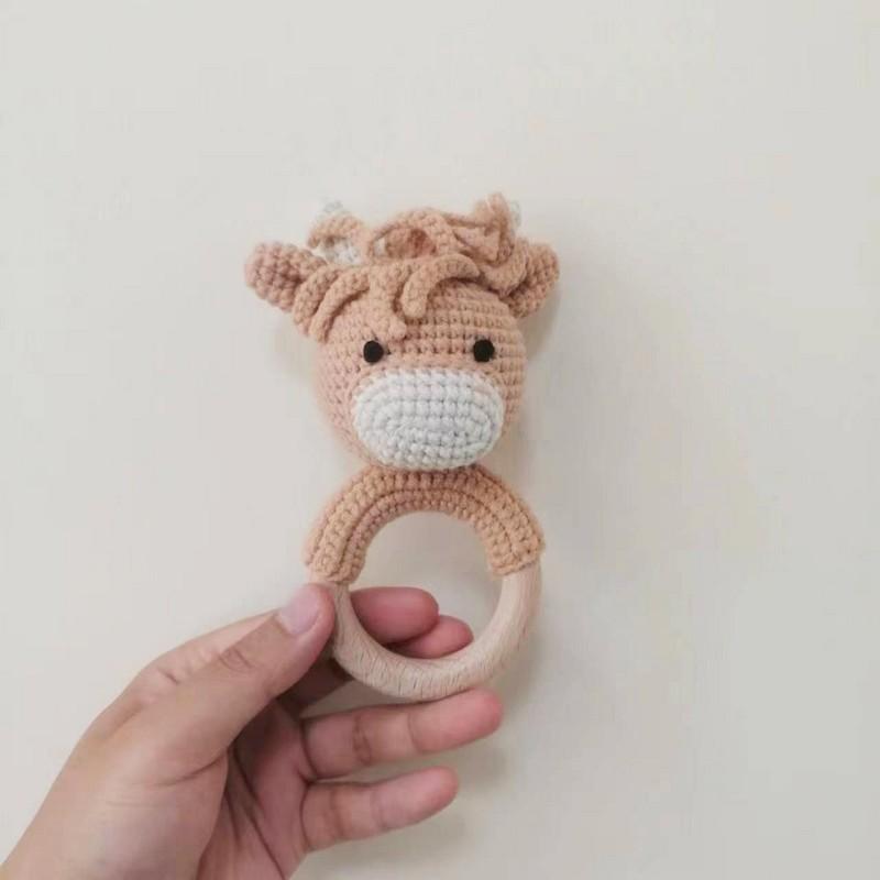 Crochet Bunny Rattle Toy Wood Ring Baby Teether Wooden Babies Teether Newborn Educational Toys