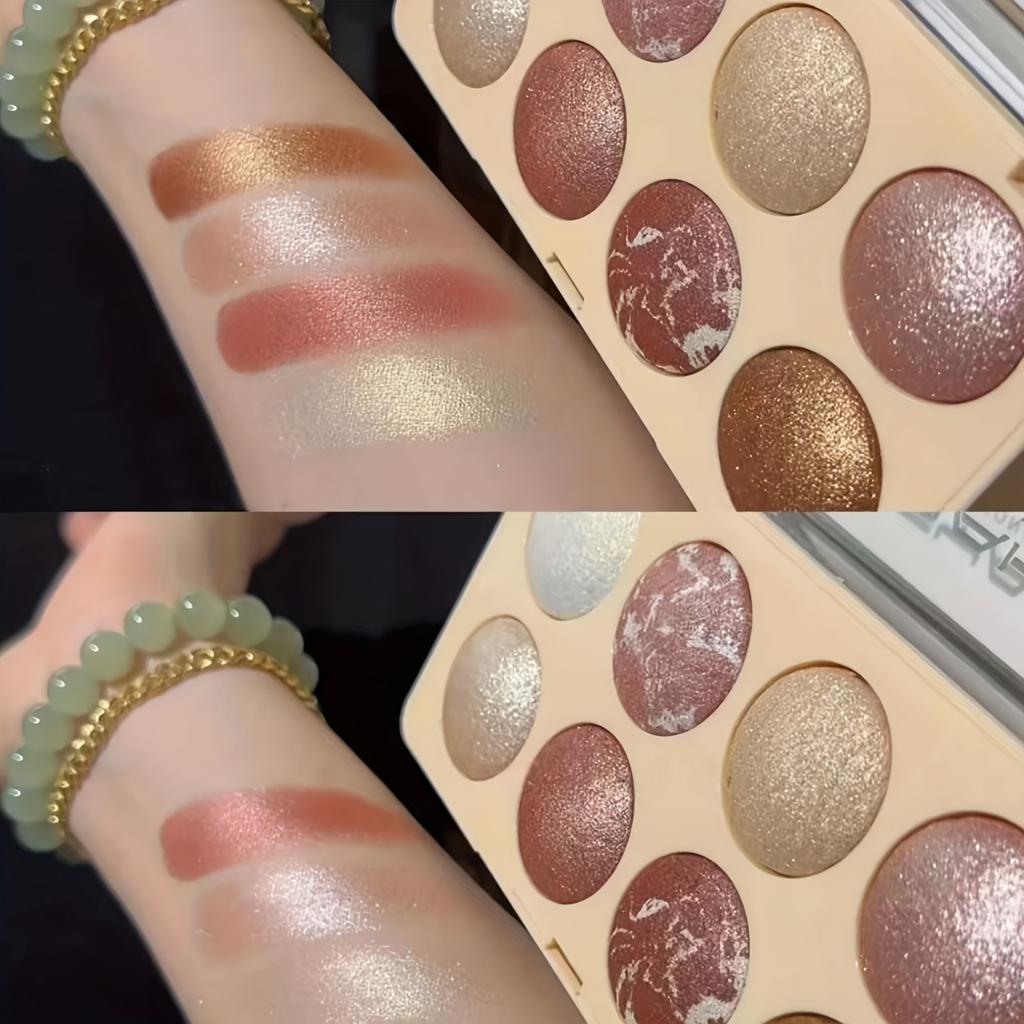 8-Color Highlight Contour Eyeshadow Palette Ultra-Fine Glitter, Moisturizing Luster, Buildable and Waterproof Blush Eyeshadow Multi-use Powder