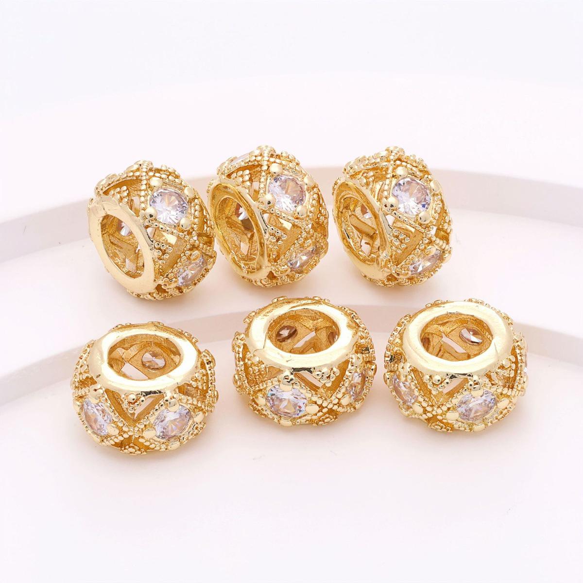18k Gold-Filled Zircon Large-Hole Barrel Beads for DIY Jewelry Making