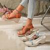 European and American Wedge Sandals Women's Bohemian 2025 New 43 Large Size Ethnic Elastic High-heeled Sandals