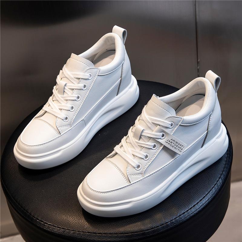 Leather women's shoes spring 2025 new thick sole inner height increase 7CM casual little white shoes women's sports velvet single shoes women