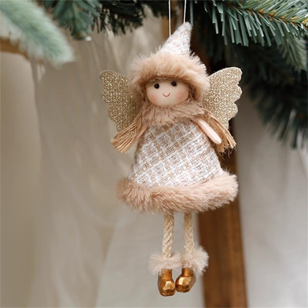 Christmas Plush Angel Girl Dolls Ornaments Xmas Tree Pendant Hanging Decoration For Home New Year Decor Supplies Kids Gifts