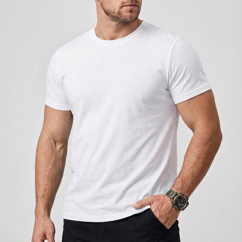 T-shirt da uomo girocollo a maniche corte, vestibilità slim, tinta unita, melange, casual, basic, per tutti i giorni