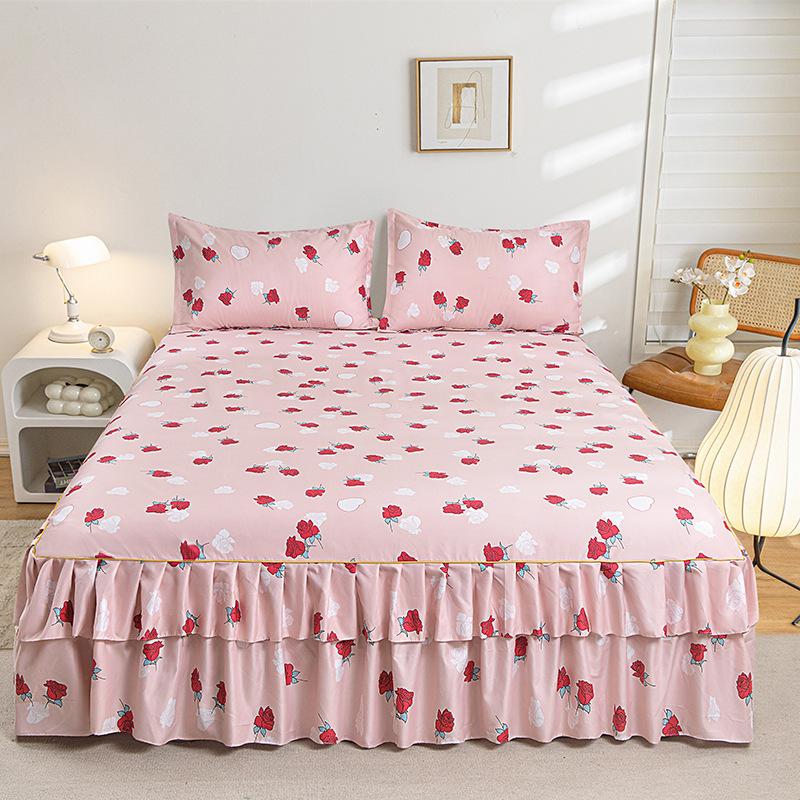 Bedroom Household Single-piece Sanding Bed Skirt Solid Color Skin-friendly Bedspread Bed Cover Bedroom Student Dormitory Sheets