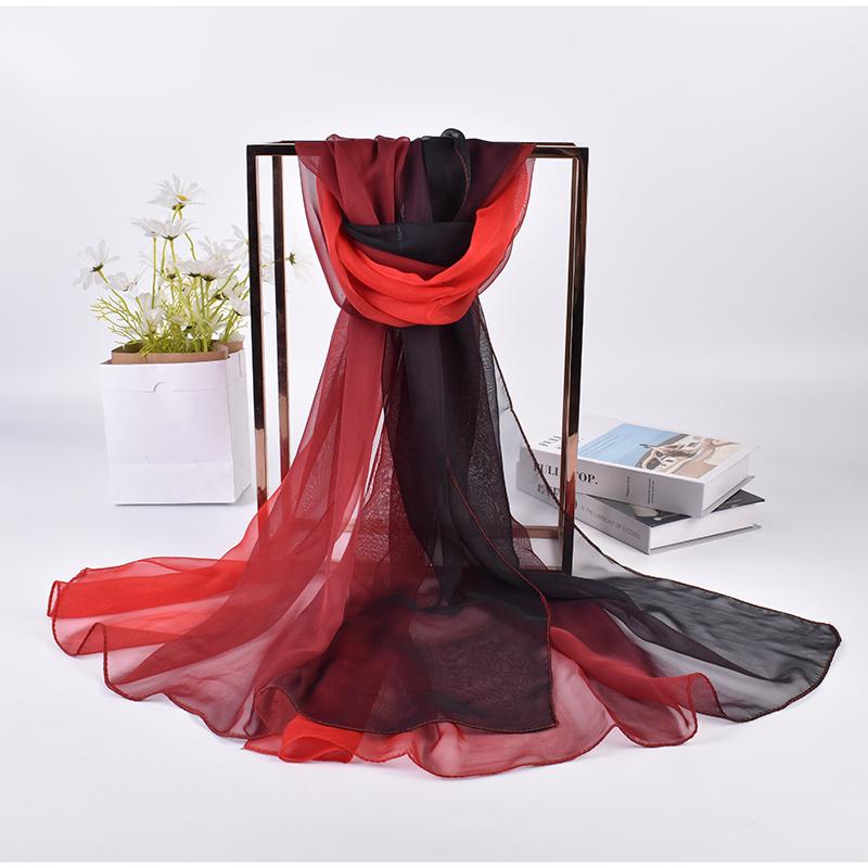 Spring/Summer New Three Color Gradient Silk Scarf 75 * 180 Georgette Long Scarf