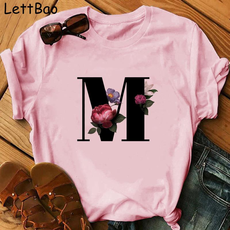 Elegant Vouge Flower Letter Print Women T Sihrt Fashion Comfortable Casaul T Shirt For Women Female