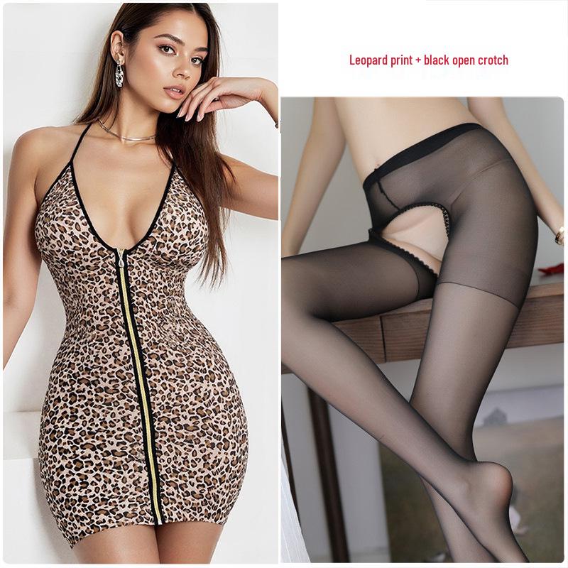 Night Princess Leopard Print Bodycon Lingerie Pajamas – Soft, Sexy, Large Size