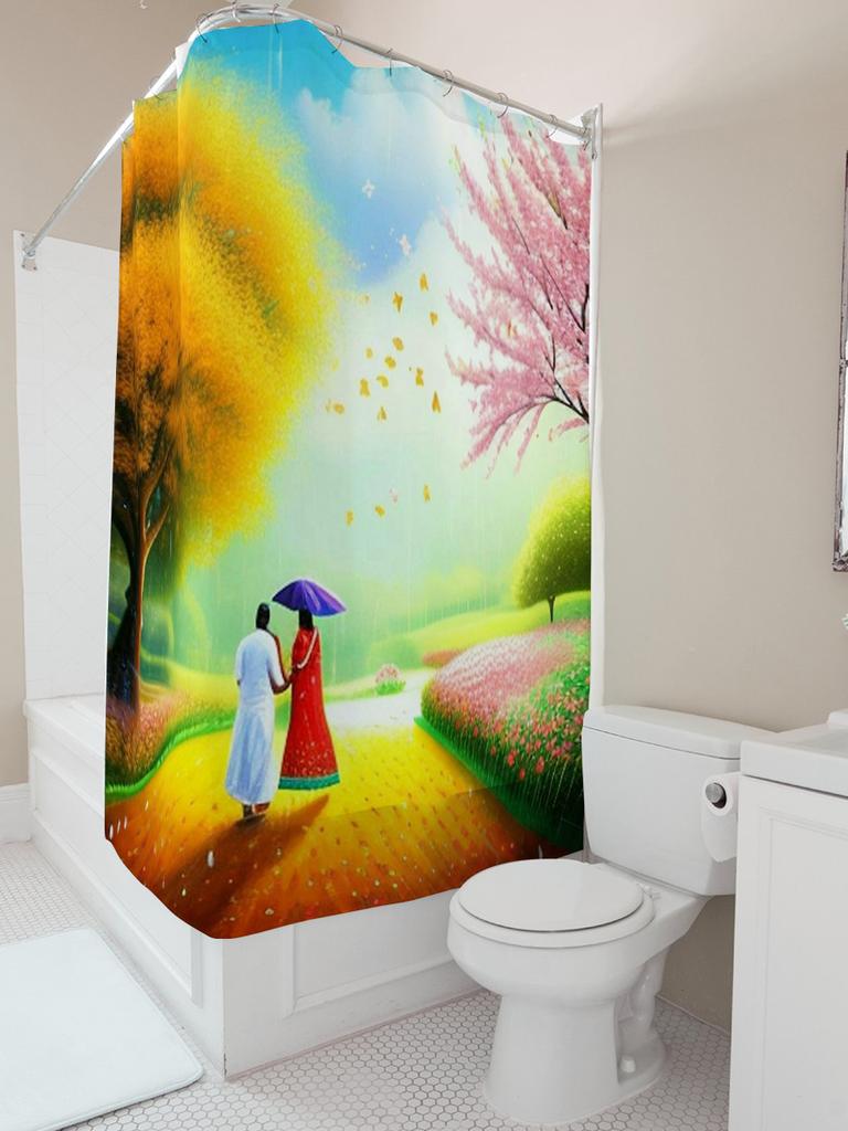 Romantic Walk in Spring Shower Curtain | Artistic Bathroom Decor