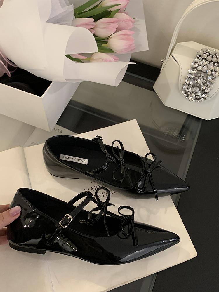 Butterfly-knot Pointed Toe Shoes Laides Comfort Elegant Dancing Party Wedding Shoes Moccasins Flat Shoes French Sandals Women