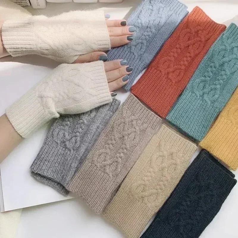 Half Finger Gloves for Women Winter Soft Warm Wool Knitting Arm Gloves Writting Warm Mittens Handschoenen Guantes