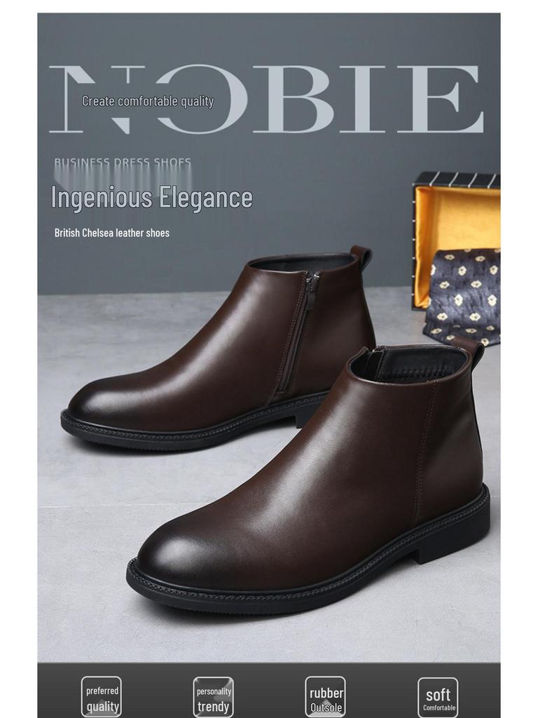 2025 Men's Versatile Martin Boots: Breathable High-Top Genuine Leather Shoes for Casual and Formal Wear with Velvet Lining