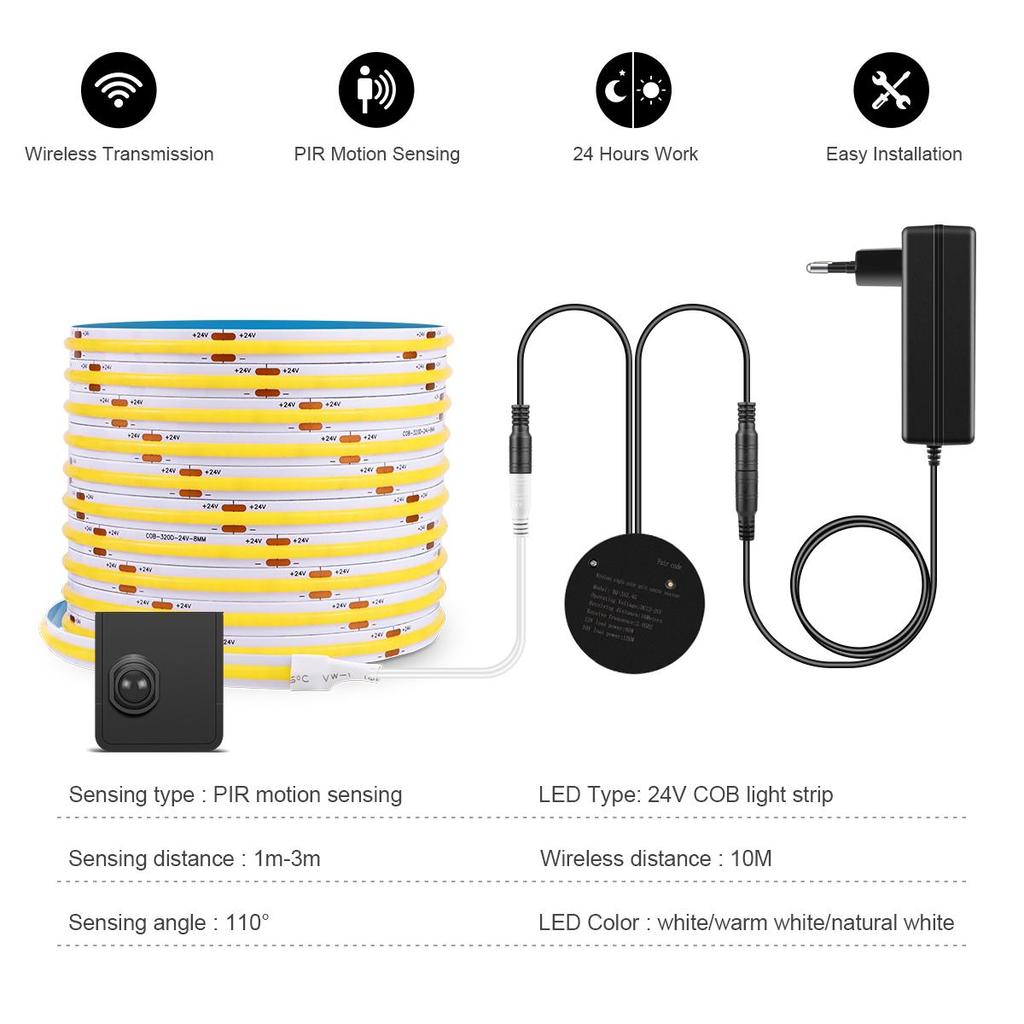 COB LED světlo do postele s PIR pohybovým senzorem LED ovladač Dětská postýlka s nočním osvětlením bar LED pásek pro osvětlení schodišťové chodby