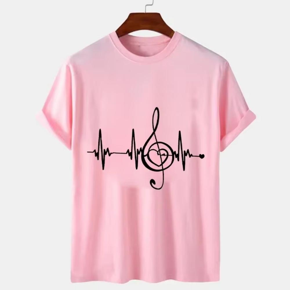 Men's Black Shirts Short Sleeves T-Shirts Oversized Summer Tops Music Note Heartbeat Funny Tshirts for Men Design Music Tee Tops